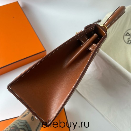 Hermes Hermès Kelly 25cm Barenia Smooth Grain Saddle Leather Waxed Thread Gold Hardware Hand-Stitched