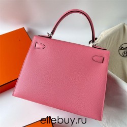 Hermes Hermès Kelly 28cm Epsom 1Q Milk Pink Waxed Thread Silver Hardware Hand-Stitched