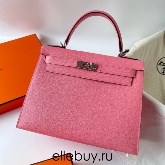 Hermes Hermès Kelly 28cm Epsom 1Q Milk Pink Waxed Thread Silver Hardware Hand-Stitched