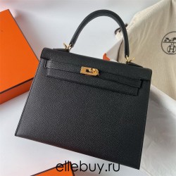 Hermes Hermès Kelly 25cm Epsom Ck89 Black Waxed Thread Gold Hardware Hand-Stitched