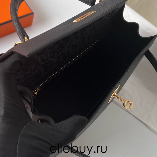 Hermes Hermès Kelly 25cm Epsom Ck89 Black Waxed Thread Gold Hardware Hand-Stitched