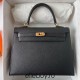 Hermes Hermès Kelly 25cm Epsom Ck89 Black Waxed Thread Gold Hardware Hand-Stitched