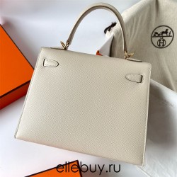 Hermes Hermès Kelly 25cm Epsom Ck10 Milk White Waxed Thread Gold Hardware Hand-Stitched