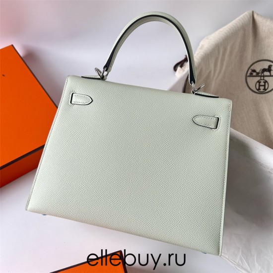 Hermes Hermès Kelly 25cm Epsom 0S Bubble Green Waxed Thread Silver Hardware Hand-Stitched