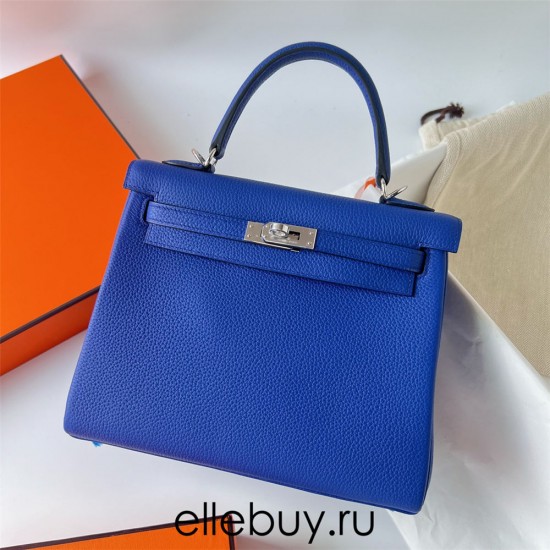 Hermes Hermès Kelly 25cm Togo I7 Lapis Lazuli Blue Waxed Thread Silver Hardware Hand-Stitched