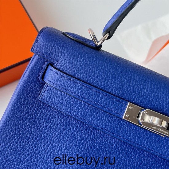 Hermes Hermès Kelly 25cm Togo I7 Lapis Lazuli Blue Waxed Thread Silver Hardware Hand-Stitched