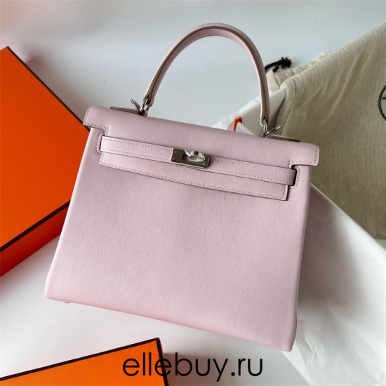 Hermes Hermès Kelly 25cm Swift Imported Plain Leather 09 Dreamy Pink Purple Waxed Thread Silver Hardware Hand-Stitched