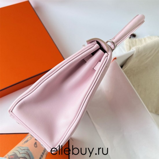 Hermes Hermès Kelly 25cm Swift Imported Plain Leather 09 Dreamy Pink Purple Waxed Thread Silver Hardware Hand-Stitched