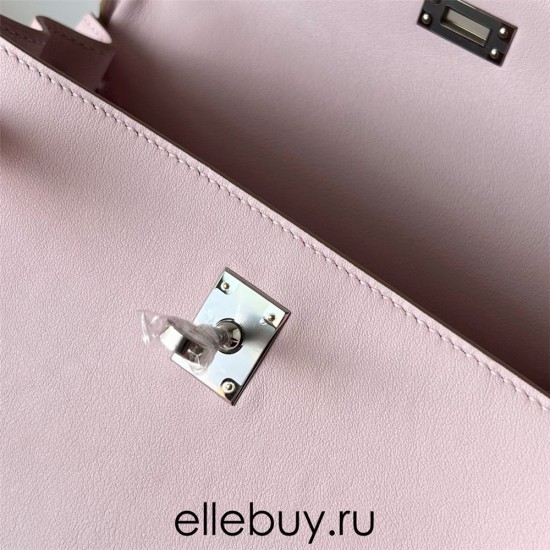 Hermes Hermès Kelly 25cm Swift Imported Plain Leather 09 Dreamy Pink Purple Waxed Thread Silver Hardware Hand-Stitched