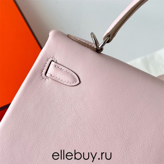 Hermes Hermès Kelly 25cm Swift Imported Plain Leather 09 Dreamy Pink Purple Waxed Thread Silver Hardware Hand-Stitched