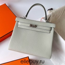 Hermes Hermès Kelly 25cm Togo 0V Crystal Grey Waxed Thread Silver Hardware Hand-Stitched