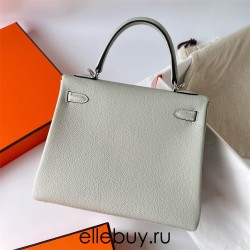 Hermes Hermès Kelly 25cm Togo 0V Crystal Grey Waxed Thread Silver Hardware Hand-Stitched