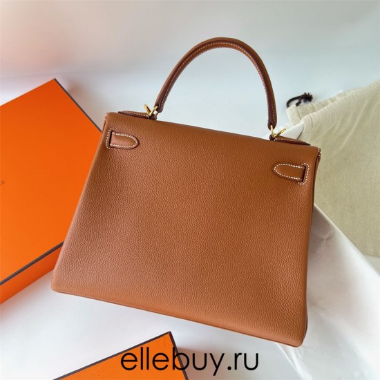 Hermes Hermès Kelly 28cm Togo Ck37 Golden Brown Waxed Thread Gold Hardware Hand-Stitched