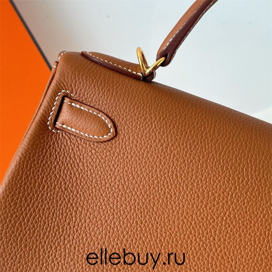 Hermes Hermès Kelly 28cm Togo Ck37 Golden Brown Waxed Thread Gold Hardware Hand-Stitched