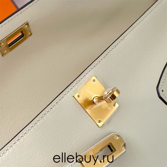 Hermes Hermès Kelly Cut 31cm Swift Imported Plain Leather I2 Cream White Waxed Thread Gold Hardware Hand-Stitched