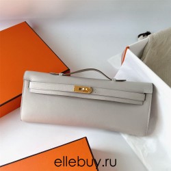 Hermes Hermès Kelly Cut 31cm Swift Imported Plain Leather Ck80 Pearl Grey Waxed Thread Gold Hardware Hand-Stitched