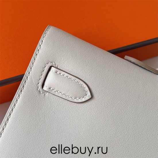 Hermes Hermès Kelly Cut 31cm Swift Imported Plain Leather Ck80 Pearl Grey Waxed Thread Gold Hardware Hand-Stitched