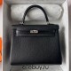 Hermes Hermès Kelly 25cm Touch Swift Imported Plain Leather Lizard Patch Black Waxed Thread Black Silver Hardware Out of Stock Hand-Stitched