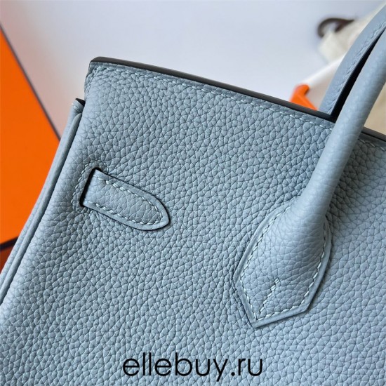 Hermes Hermès Birkin 25cm Togo J7 Flax Blue Waxed Thread Silver Hardware Hand-Stitched