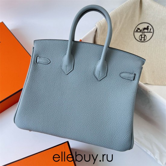 Hermes Hermès Birkin 25cm Togo J7 Flax Blue Waxed Thread Silver Hardware Hand-Stitched