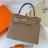 Hermes Hermès Kelly 25cm Togo Ck18 Elephant Grey Waxed Thread Gold Hardware Hand-Stitched