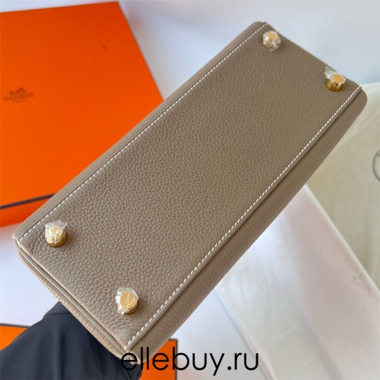 Hermes Hermès Kelly 25cm Togo Ck18 Elephant Grey Waxed Thread Gold Hardware Hand-Stitched