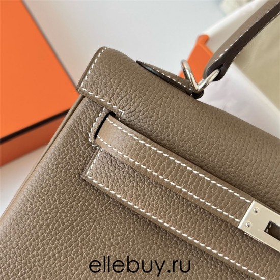 Hermes Hermès Kelly 25cm Togo Ck18 Elephant Grey Waxed Thread Silver Hardware Hand-Stitched