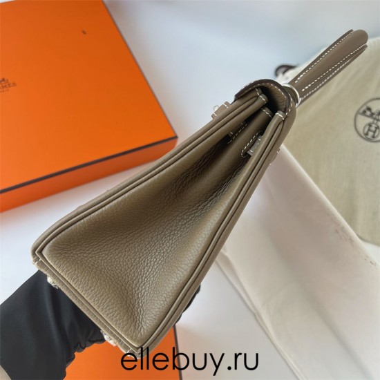 Hermes Hermès Kelly 25cm Togo Ck18 Elephant Grey Waxed Thread Silver Hardware Hand-Stitched