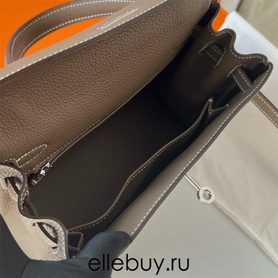 Hermes Hermès Kelly 25cm Togo Ck18 Elephant Grey Waxed Thread Silver Hardware Hand-Stitched