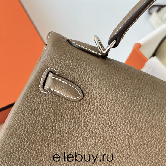 Hermes Hermès Kelly 25cm Togo Ck18 Elephant Grey Waxed Thread Silver Hardware Hand-Stitched