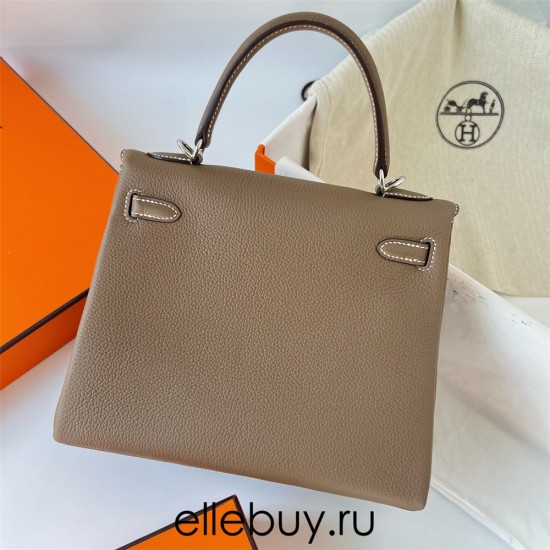 Hermes Hermès Kelly 25cm Togo Ck18 Elephant Grey Waxed Thread Silver Hardware Hand-Stitched