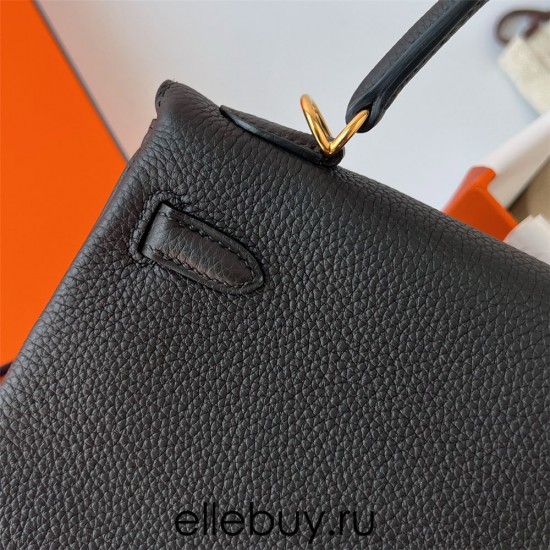 Hermes Hermès Kelly 25cm Togo Ck89 Black Waxed Thread Gold Hardware Hand-Stitched