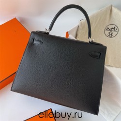 Hermes Hermès Kelly 25cm Epsom Ck89 Black Waxed Thread Silver Hardware Hand-Stitched