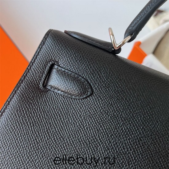 Hermes Hermès Kelly 25cm Epsom Ck89 Black Waxed Thread Silver Hardware Hand-Stitched