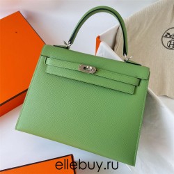 Hermes Hermès Kelly 25cm Epsom 3I Avocado Green Waxed Thread Silver Hardware Hand-Stitched