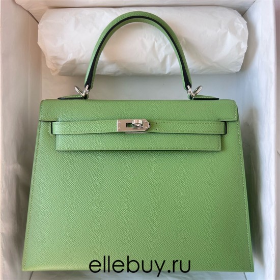 Hermes Hermès Kelly 25cm Epsom 3I Avocado Green Waxed Thread Silver Hardware Hand-Stitched