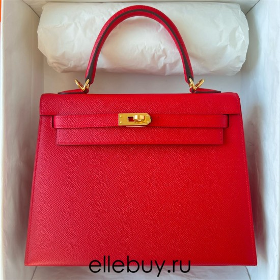 Hermes Hermès Kelly 25cm Epsom Q5 National Flag Red Waxed Thread Gold Hardware Hand-Stitched