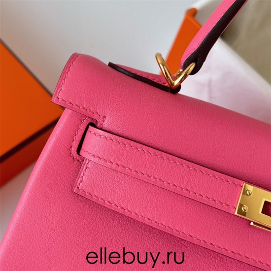 Hermes Hermès Kelly 25cm Swift Imported Plain Leather 8W New Lipstick Pink Waxed Thread Gold Hardware Hand-Stitched