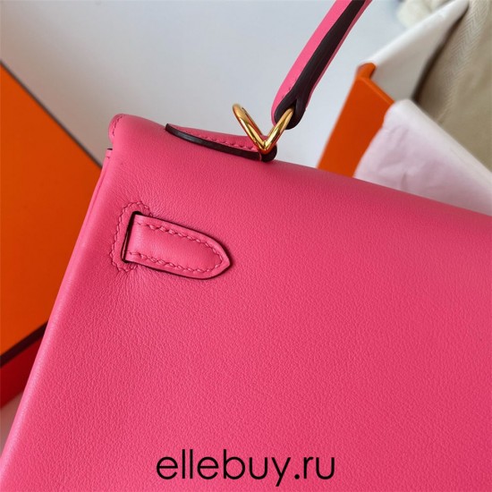 Hermes Hermès Kelly 25cm Swift Imported Plain Leather 8W New Lipstick Pink Waxed Thread Gold Hardware Hand-Stitched