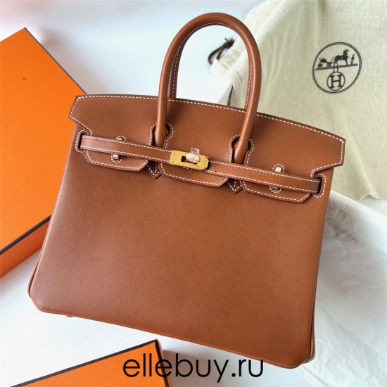 Hermes Hermès Birkin 25cm Barenia Smooth Grain Saddle Leather Ck37 Golden Brown Waxed Thread Gold Hardware Out of Stock Hand-Stitched