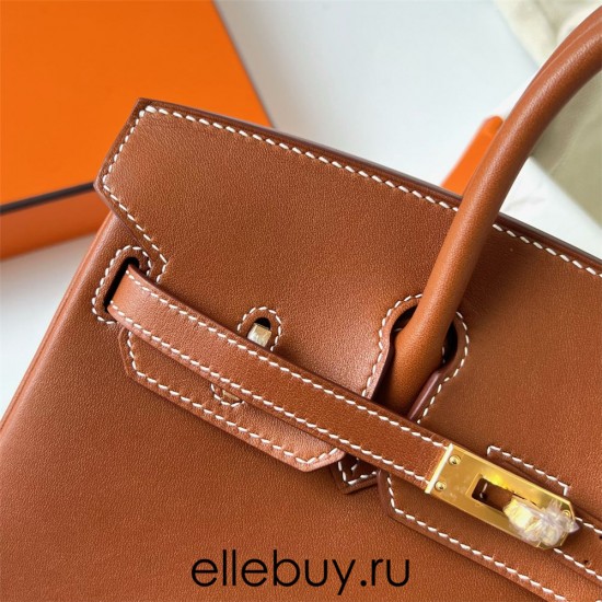 Hermes Hermès Birkin 25cm Barenia Smooth Grain Saddle Leather Ck37 Golden Brown Waxed Thread Gold Hardware Out of Stock Hand-Stitched