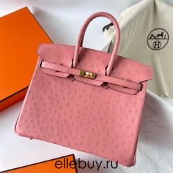 Hermes Hermès Birkin 25cm Kk Ostrich Leather Ck94 Ceramic Pink Waxed Thread Gold Hardware Out of Stock Hand-Stitched