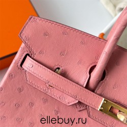 Hermes Hermès Birkin 25cm Kk Ostrich Leather Ck94 Ceramic Pink Waxed Thread Gold Hardware Out of Stock Hand-Stitched