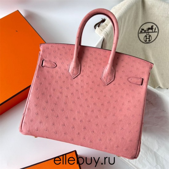 Hermes Hermès Birkin 25cm Kk Ostrich Leather Ck94 Ceramic Pink Waxed Thread Gold Hardware Out of Stock Hand-Stitched