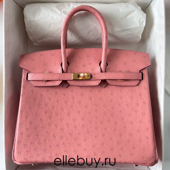 Hermes Hermès Birkin 25cm Kk Ostrich Leather Ck94 Ceramic Pink Waxed Thread Gold Hardware Out of Stock Hand-Stitched