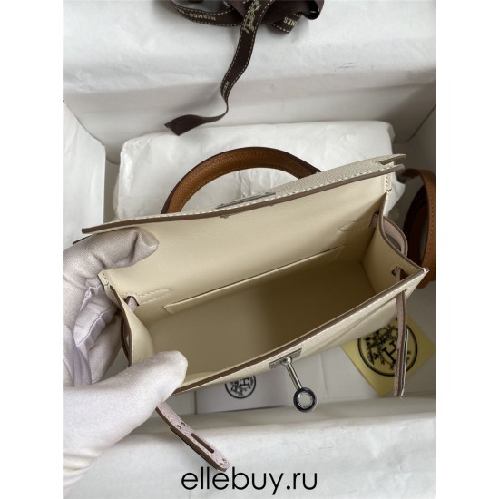 Hermes Hermès Mini Kelly 19cm Imported Epsom Leather Milk White with Dreamy Pink Purple and Golden Brown Accents Silver Hardware Hand-Stitched