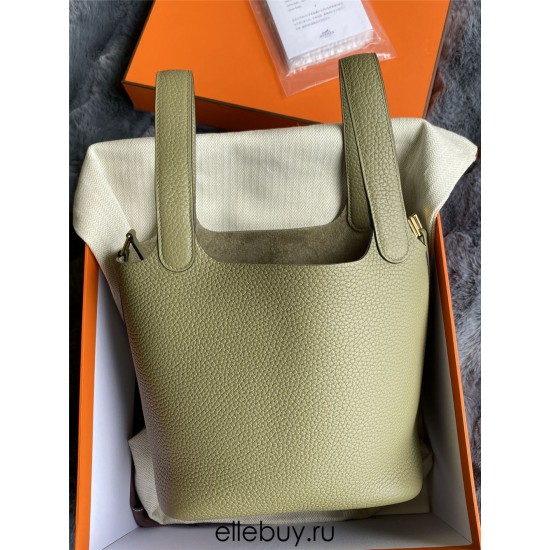 Hermes Hermès Picotin 18 Taurillon Clemence Q1 Sage Green Gold Hardware Hand-Stitched