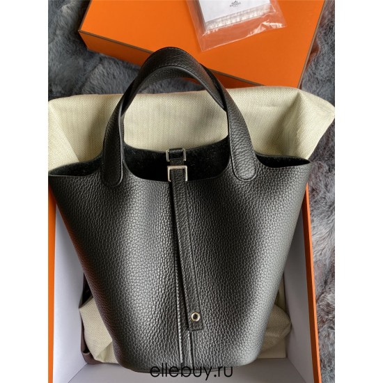 Hermes Hermès Picotin 18 Taurillon Clemence 89 Black Silver Hardware Hand-Stitched