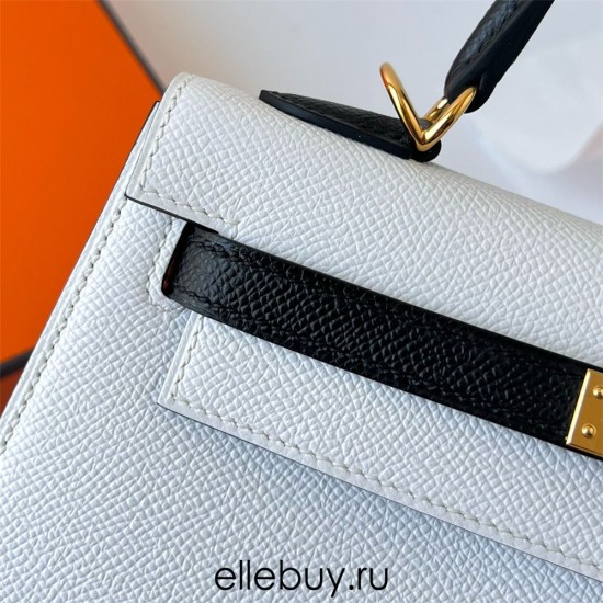 Hermes Hermès Kelly 25cm Epsom 01 Pure White with Ck89 Black Waxed Thread Gold Hardware Hand-Stitched