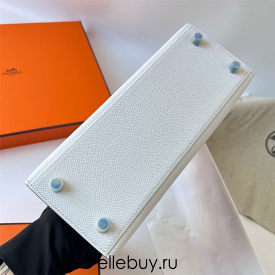 Hermes Hermès Kelly 25cm Epsom 01 Pure White with Ck89 Black Waxed Thread Gold Hardware Hand-Stitched